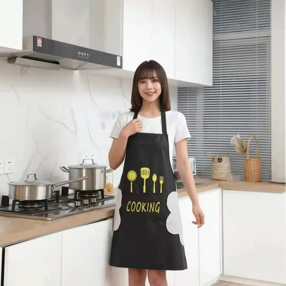 Black Waterproof Kitchen Apron for Women