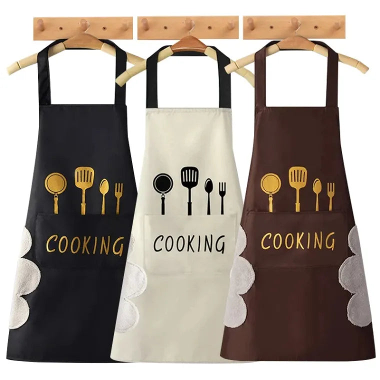 Black Waterproof Kitchen Apron for Women