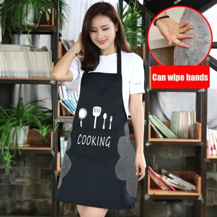 Black Waterproof Kitchen Apron for Women