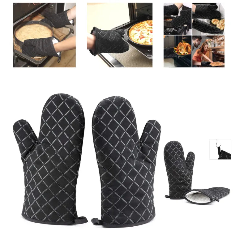 2 pcs Kitchen Oven Mitts With Non-Slip Silicone Printed Cotton Glove 1 Pair of Heat Resistant Cooking Baking Grilling Tools