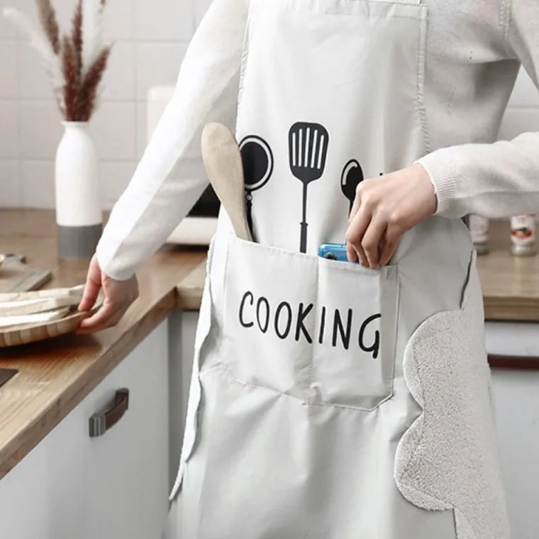 Black Waterproof Kitchen Apron for Women