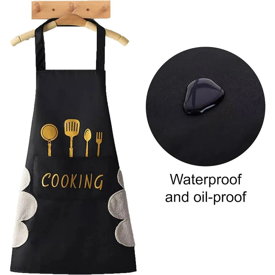 Black Waterproof Kitchen Apron for Women