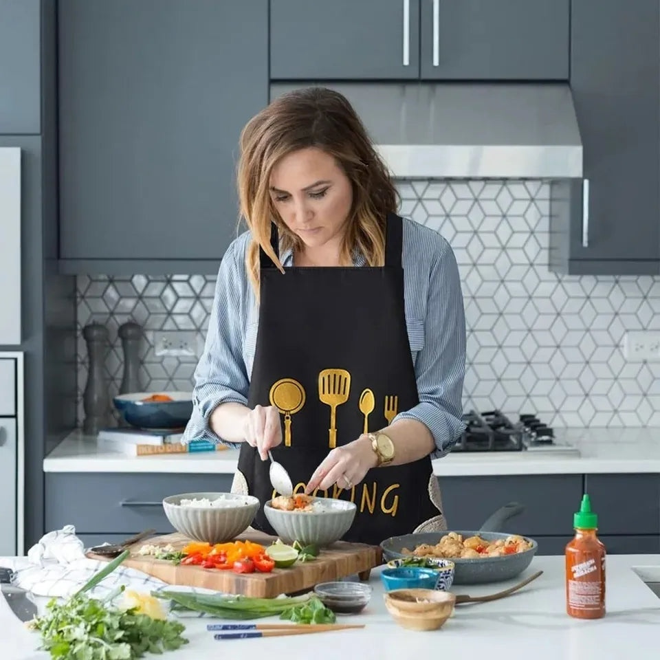 Black Waterproof Kitchen Apron for Women