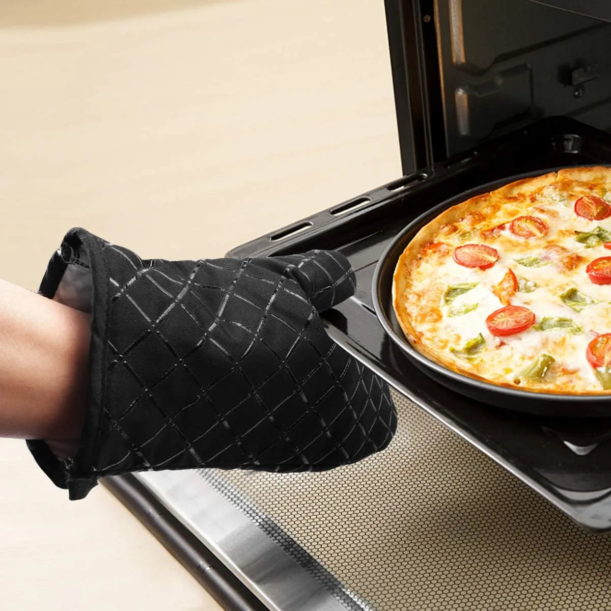 2 pcs Kitchen Oven Mitts With Non-Slip Silicone Printed Cotton Glove 1 Pair of Heat Resistant Cooking Baking Grilling Tools