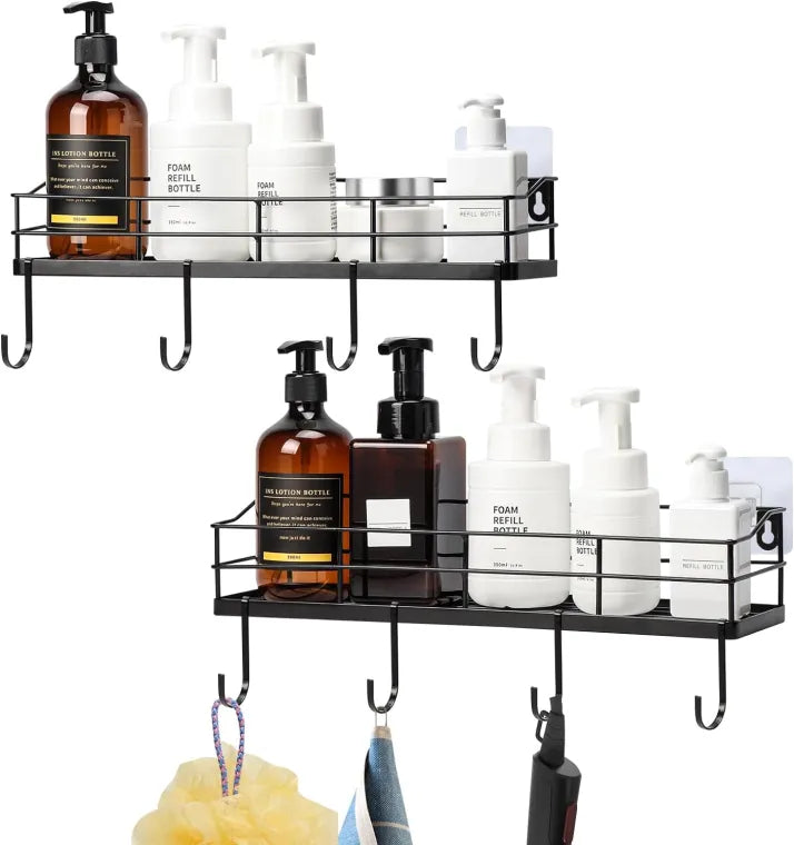 Wall Mounted Multipurpose Storage Rack with Shelf & Iron Hooks