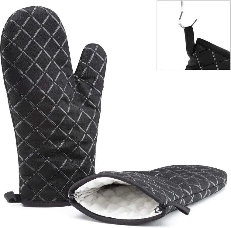 2 pcs Kitchen Oven Mitts With Non-Slip Silicone Printed Cotton Glove 1 Pair of Heat Resistant Cooking Baking Grilling Tools