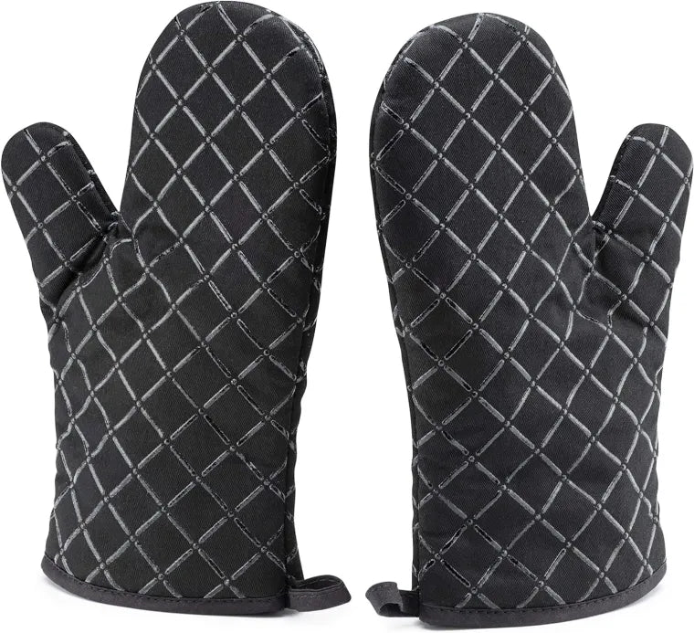 2 pcs Kitchen Oven Mitts With Non-Slip Silicone Printed Cotton Glove 1 Pair of Heat Resistant Cooking Baking Grilling Tools