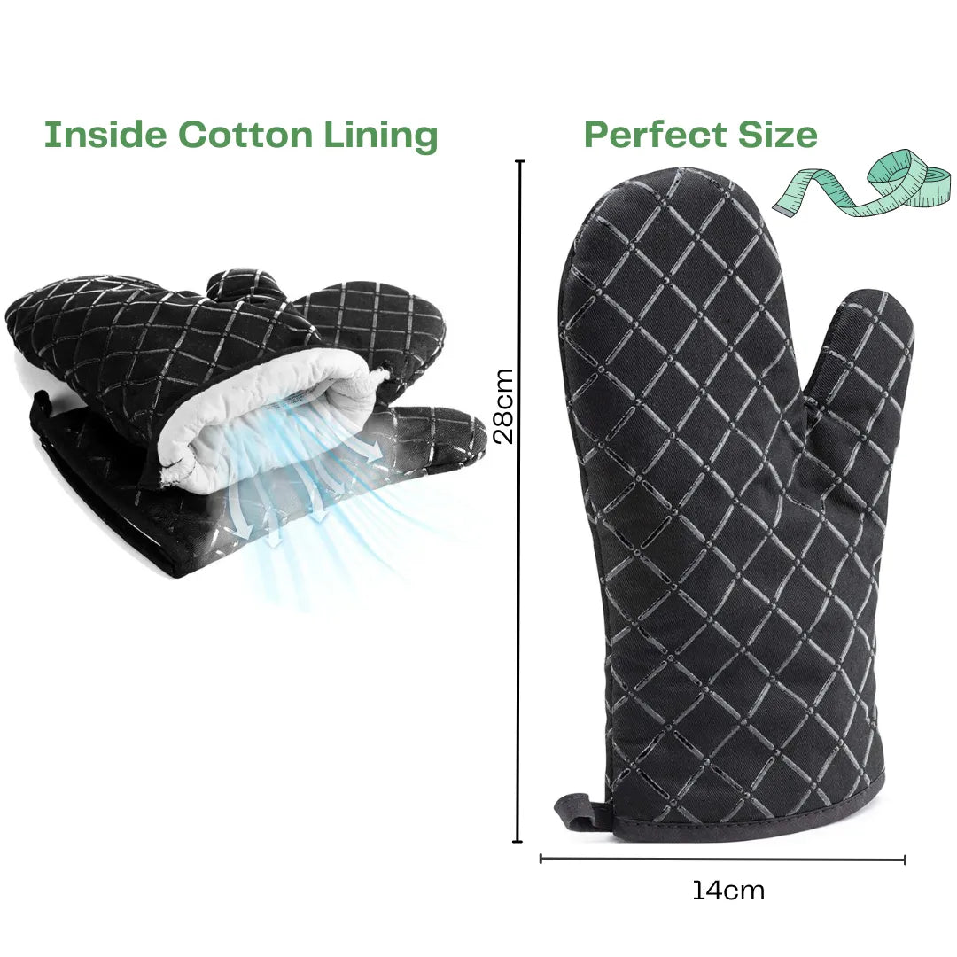 2 pcs Kitchen Oven Mitts With Non-Slip Silicone Printed Cotton Glove 1 Pair of Heat Resistant Cooking Baking Grilling Tools
