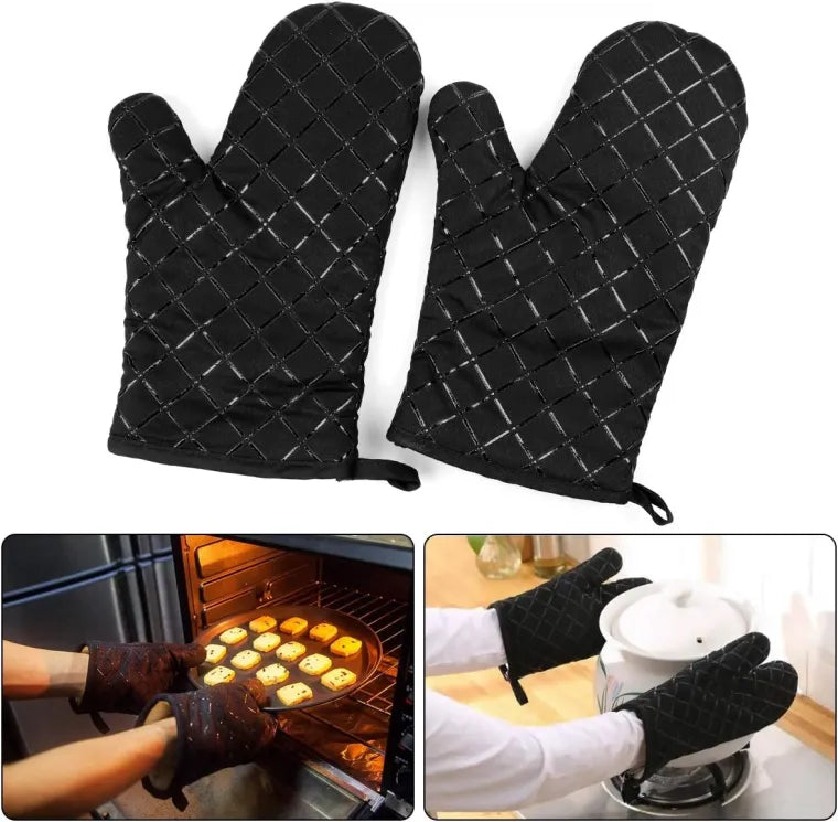 2 pcs Kitchen Oven Mitts With Non-Slip Silicone Printed Cotton Glove 1 Pair of Heat Resistant Cooking Baking Grilling Tools