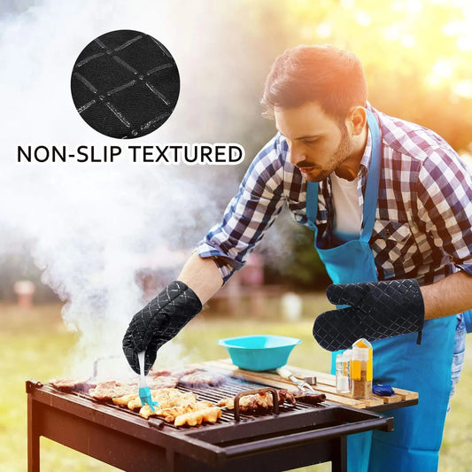 2 pcs Kitchen Oven Mitts With Non-Slip Silicone Printed Cotton Glove 1 Pair of Heat Resistant Cooking Baking Grilling Tools