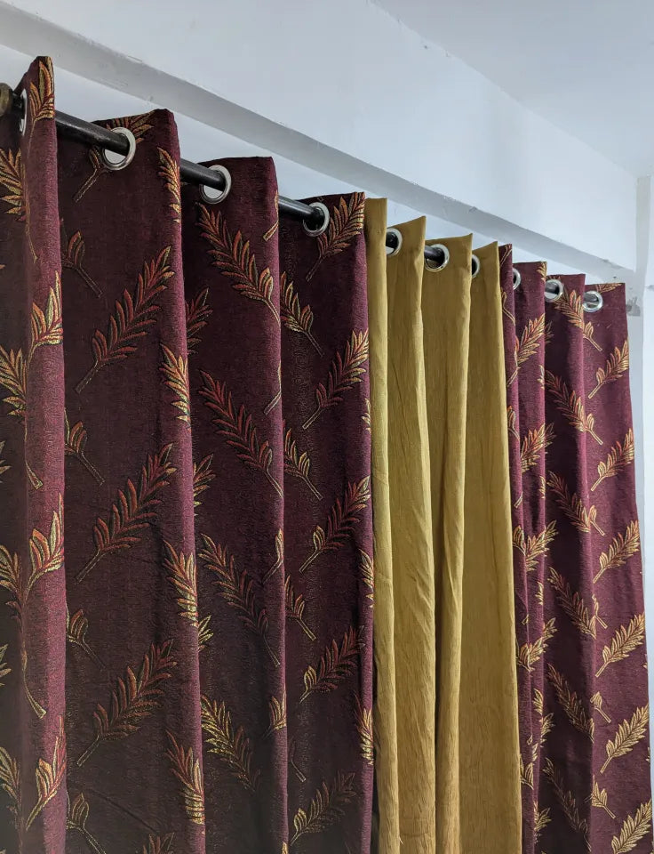 Elegant 3D Design Curtains For Your Bedroom Window Set Of 3 Curtains & 1 PC