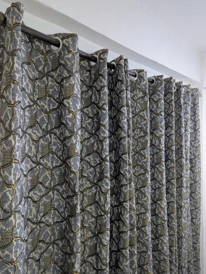 Elegant 3D Design Curtains For Your Bedroom Window Set Of 3 Curtains & 1 PC