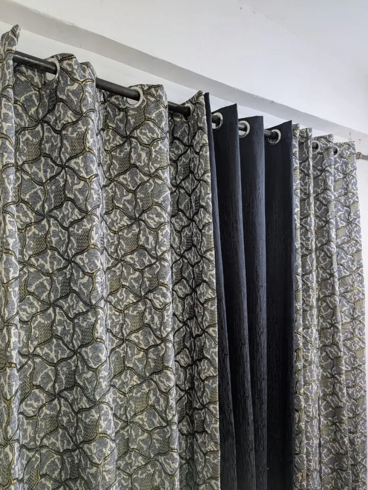 Elegant 3D Design Curtains For Your Bedroom Window Set Of 3 Curtains & 1 PC