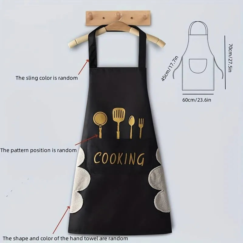 Black Waterproof Kitchen Apron for Women