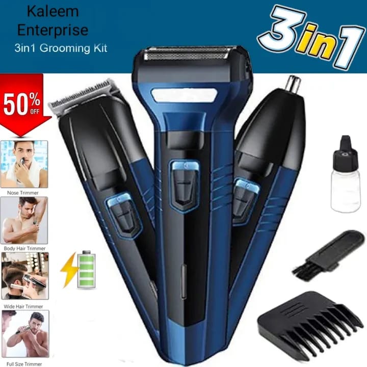 Kemei 3-in-1 Rechargeable Grooming Kit – Hair Clipper, Shaver & Beard Trimmer for Men